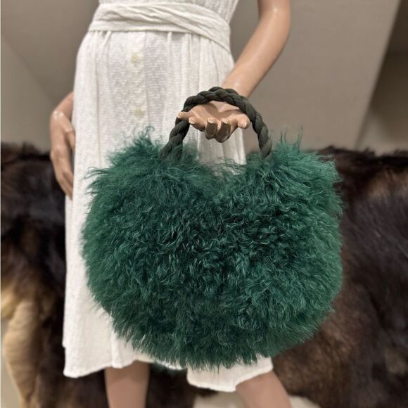 Genuine Mongolian Lamb Fur Handmade Top Handles Half Moon Slouchy Bag/ Crossbody - Picture 2 of 16